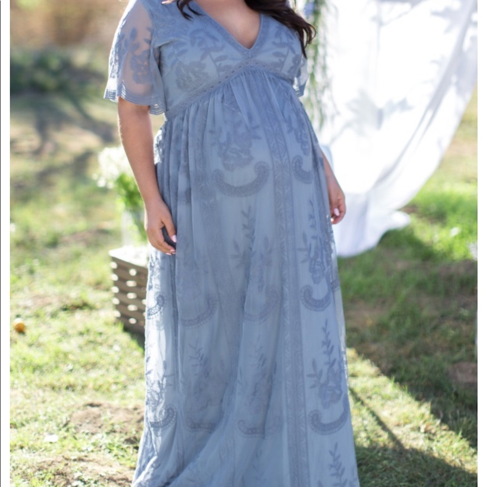 Pink Blush Plus Size Maternity Blue Lace Dress